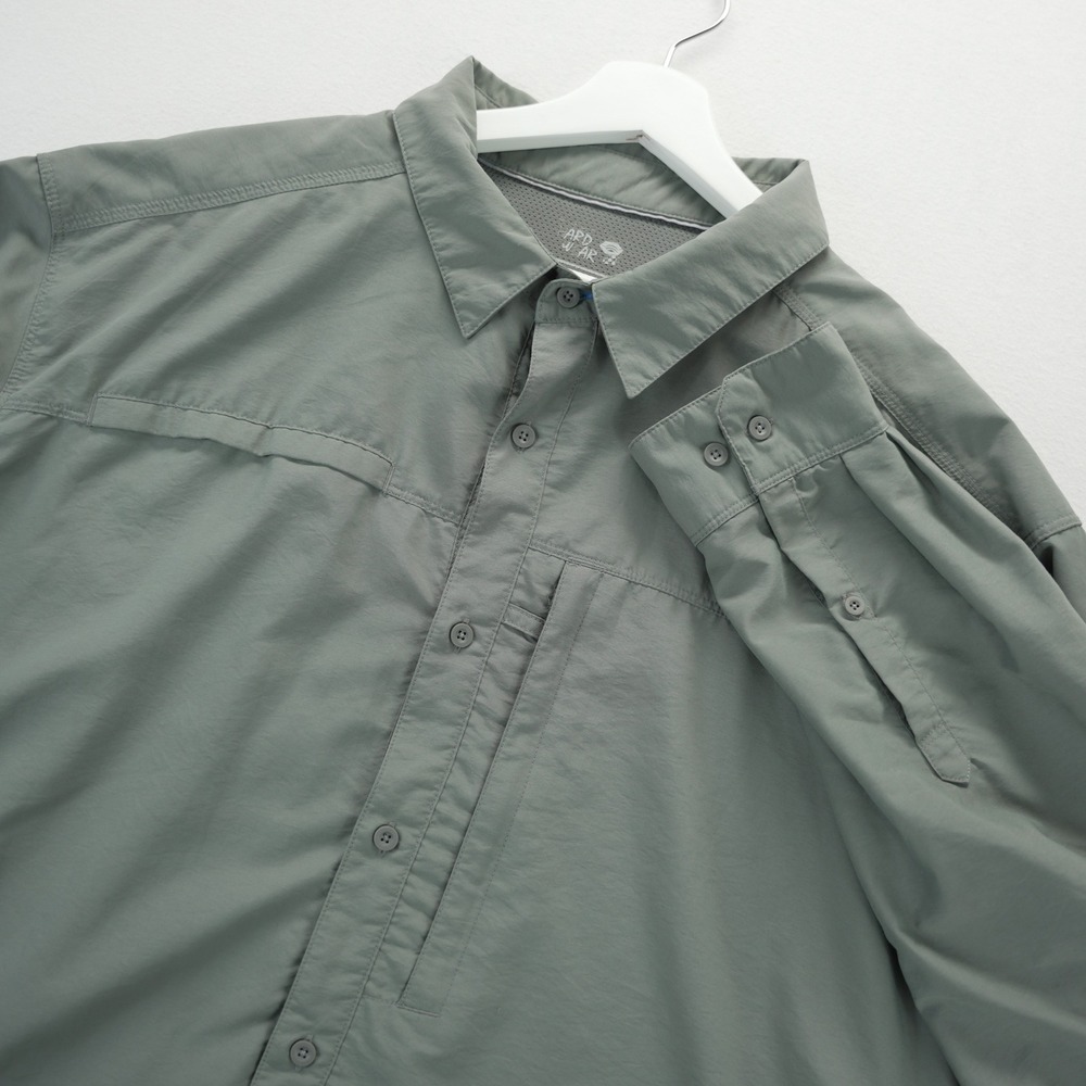 Mountain Hardwear Mens Gray Long Sleeve Hiking Shirt XL Venting Zippered Nylon